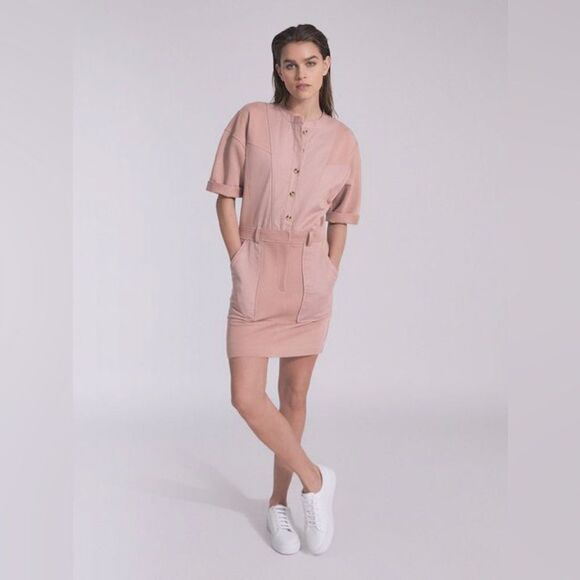 Reiss Emlyn Panel Detail Sweatshirt Dress in Mauve Pink size 12 - Picture 1 of 15